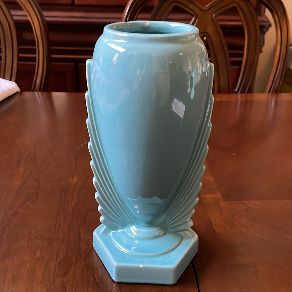 Vintage Haeger 34 USA pottery blue Art Deco Vase 10”